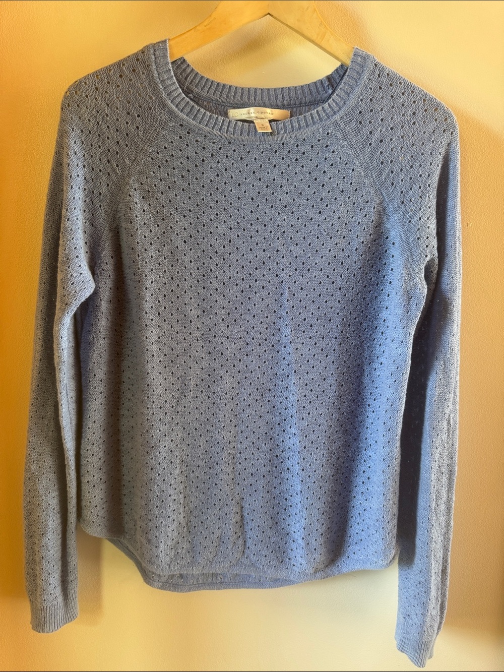 LC Lauren Conrad Perforated Knit Crewneck Sweater in Light Blue